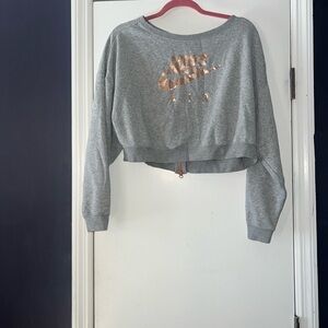 Nike Women's Gray and Gold Logo Sweater